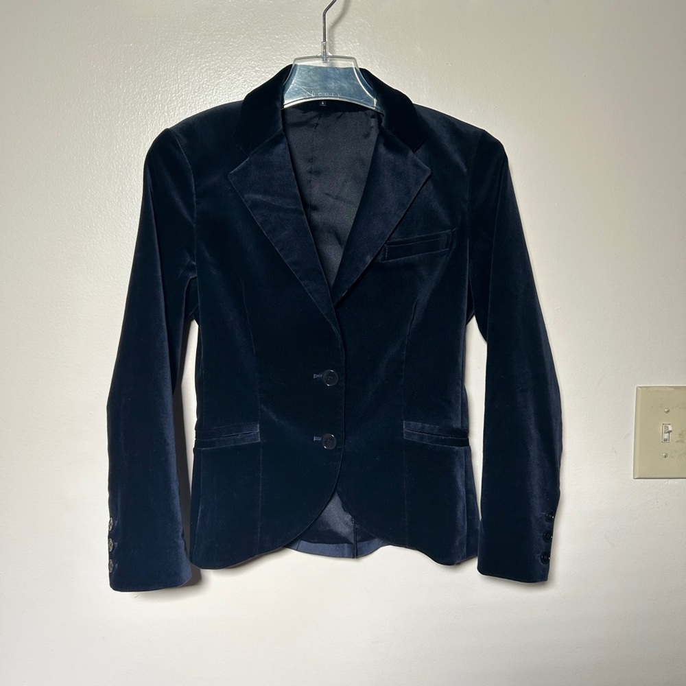 Elegant Navy Blue Velvet Women's Blazer